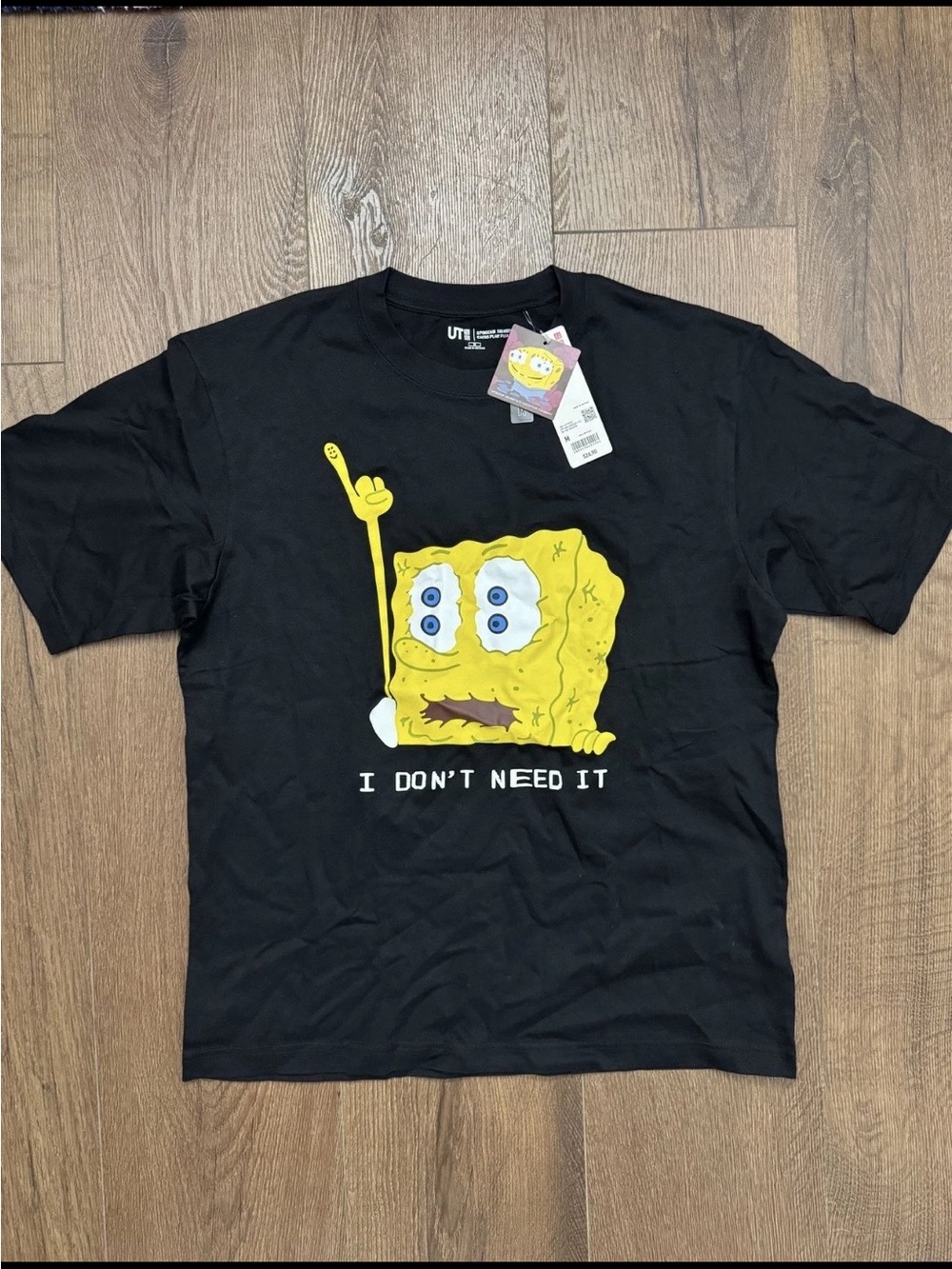 Uniqlo Men’s Black SpongeBob Graphic Tee with Yellow Print